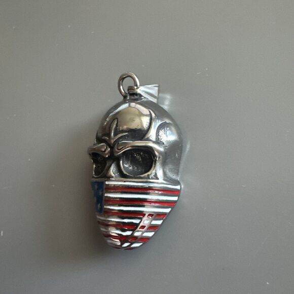 Flag Face Bandana Skull Pendant Stainless Steel on Cuban Link Chain U.S.A. - Picture 2 of 7
